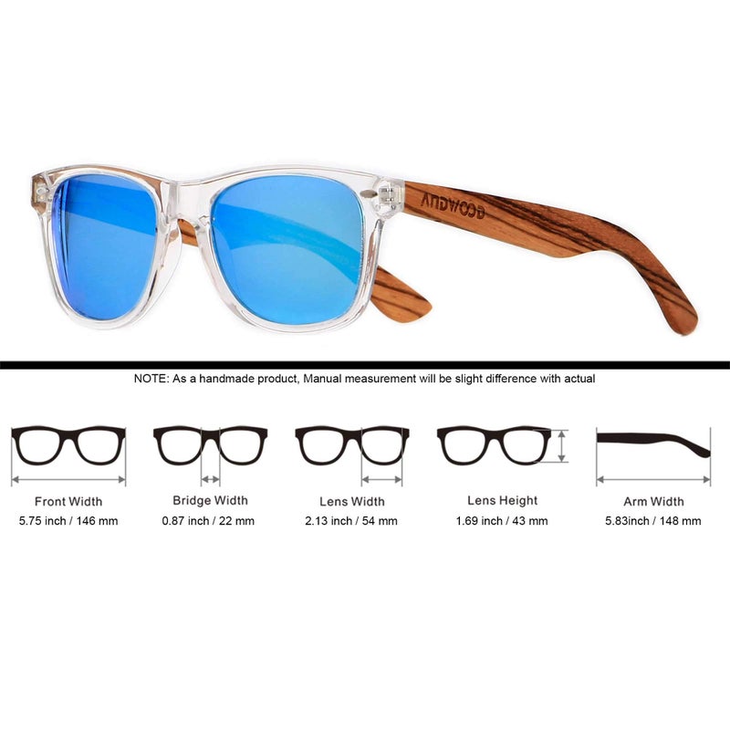 ANDWOOD Wood Sunglasses Polarized for Men Women Uv Protection Wooden Bamboo Frame Mirrored Sun Glasses Clear Blue Shades - Image 5
